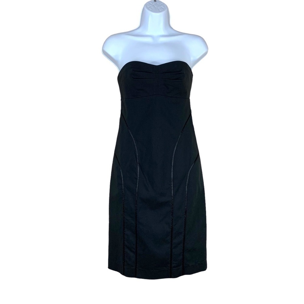 Express Black Strapless Dress Satin Piping Accent Zip Closure Stretch LBD Size 4